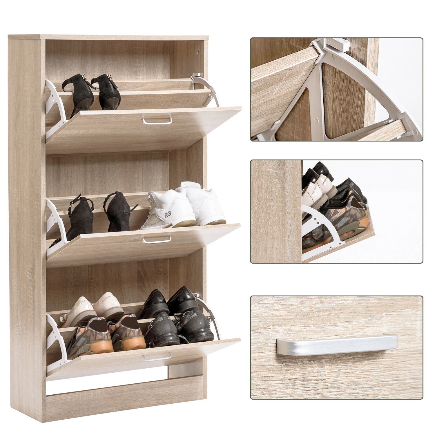 3 Drawer Shoe Cabinet Storage Rack Hallway Cupboard Stand Unit Wooden Footwear