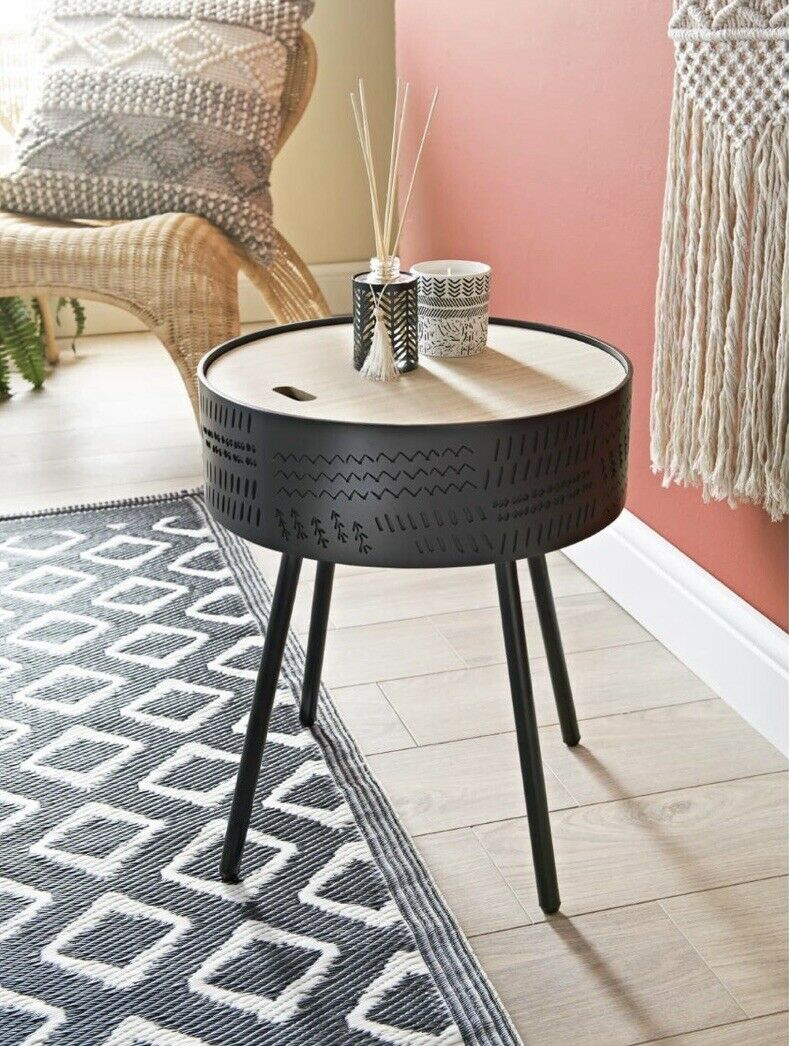 New Modern Black Tribal End Side Coffee Table Home Furniture, Storage