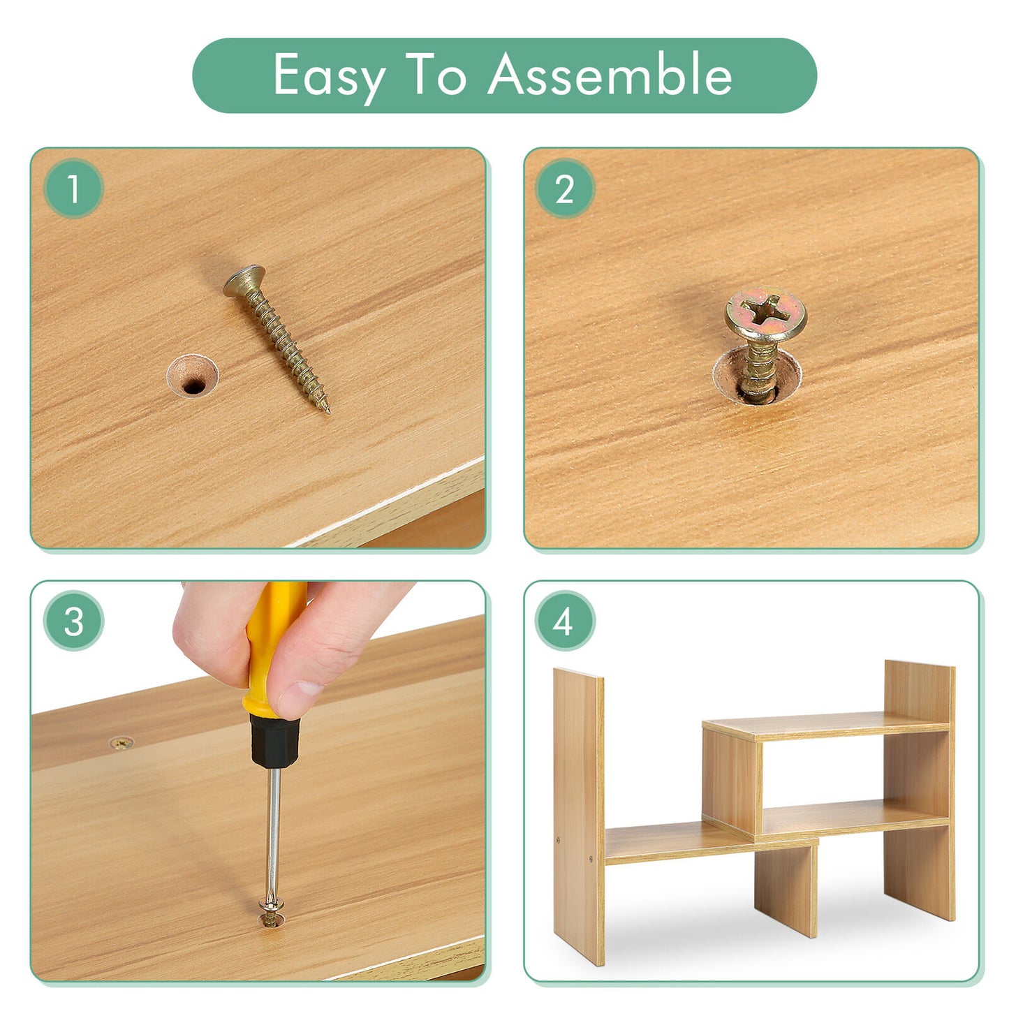 DIY Wooden Desktop Bookshelf Adjustable Desk Storage Rack Organizer Home Office