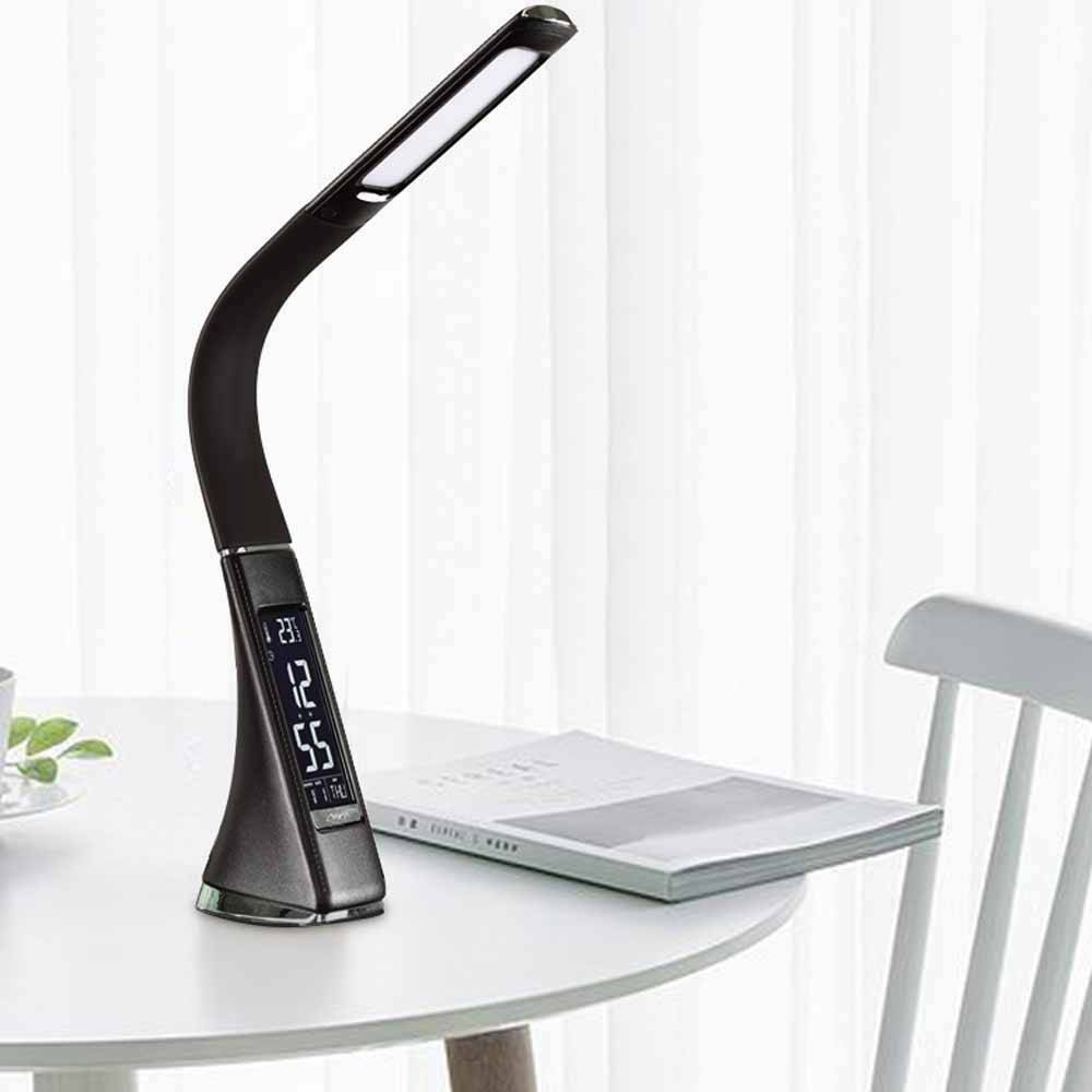 LED Dimmable Reading Bedside Lamp Table Desk Light Calendar Clock Touch