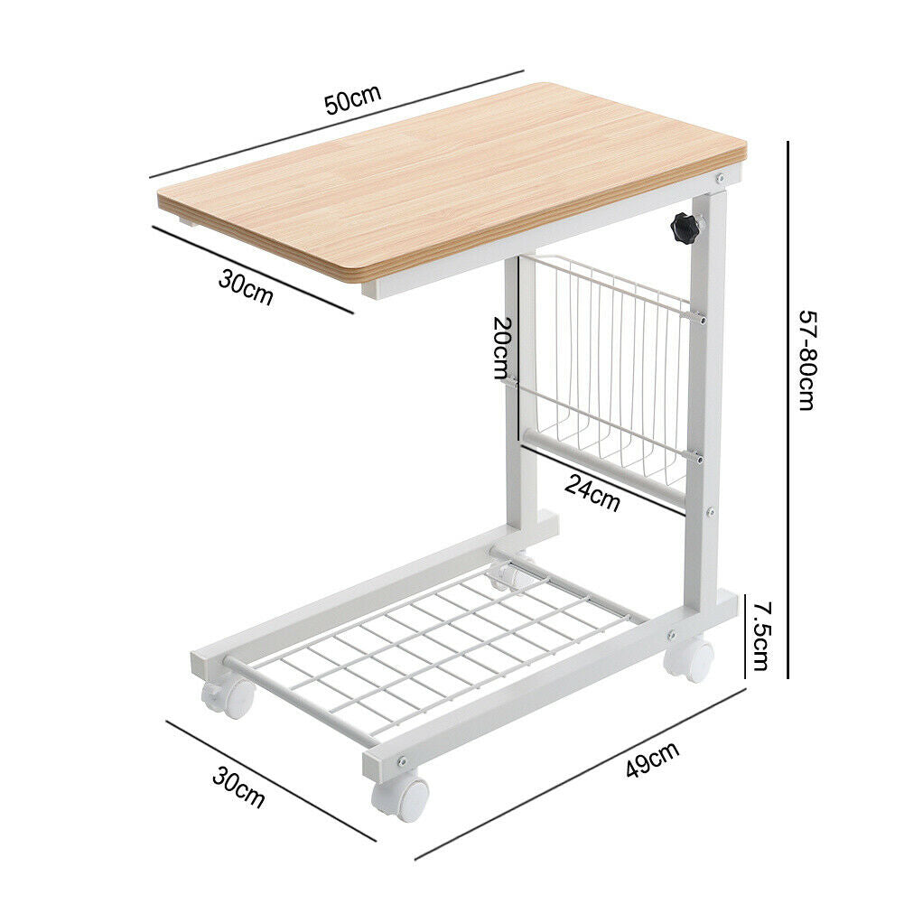 Adjustable Sofa Side End Coffee Table With Wheels C-Shaped Laptop Notebook Desk