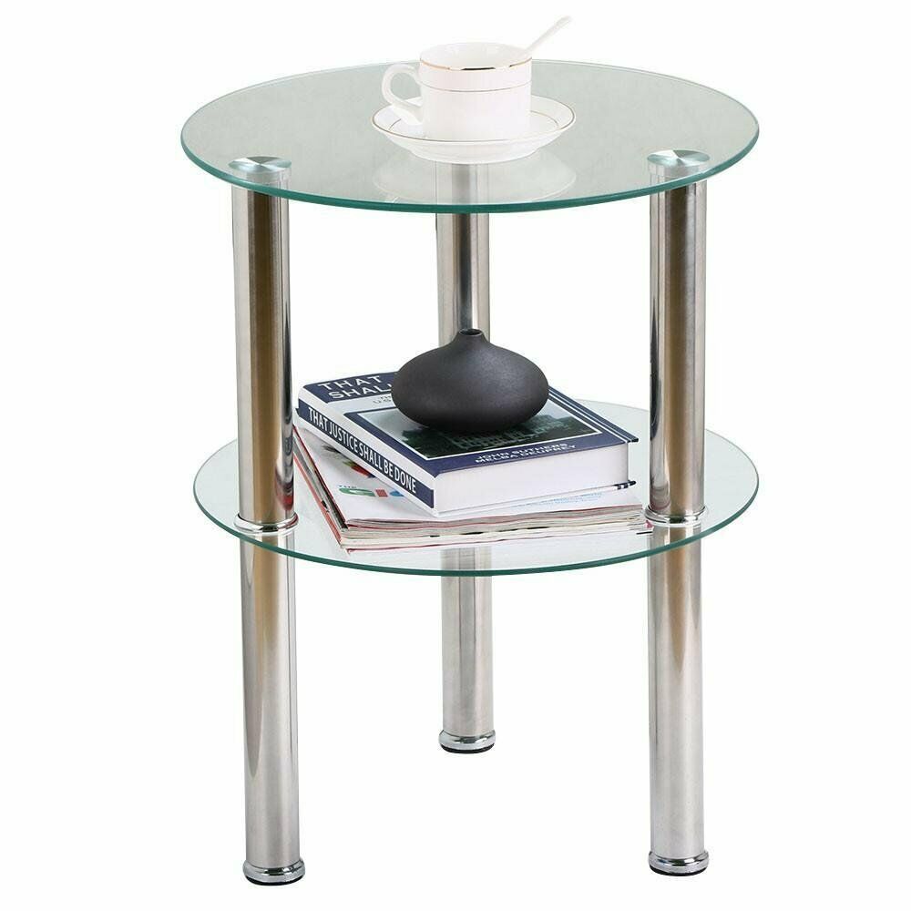Rectangle Glass Coffee Table Modern Living Room Furniture Top Lower Shelf Chrome