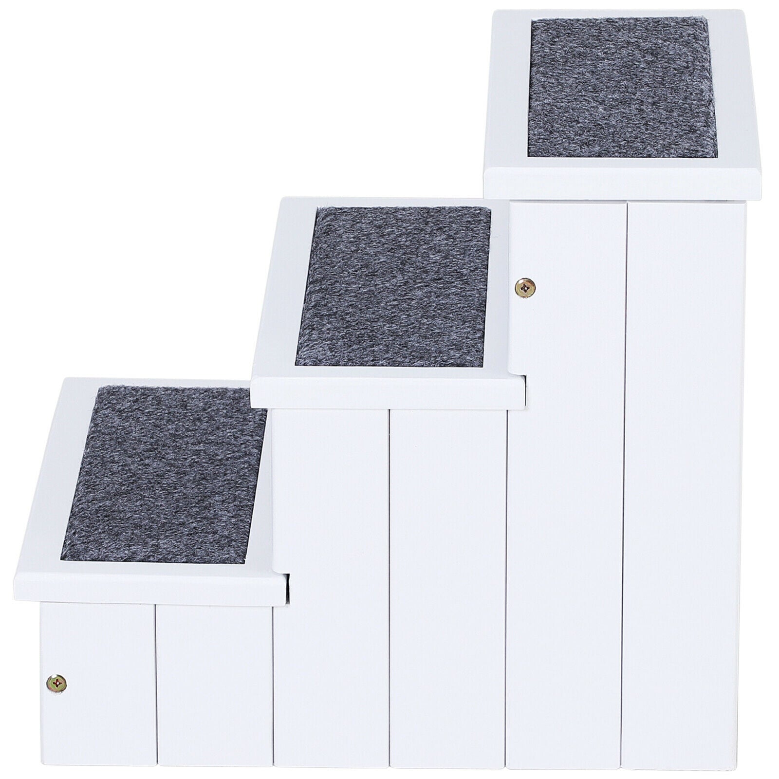 3 Step Wooden Pet Stairs Steps Carpet Non Slip for Cats and Small Dogs White