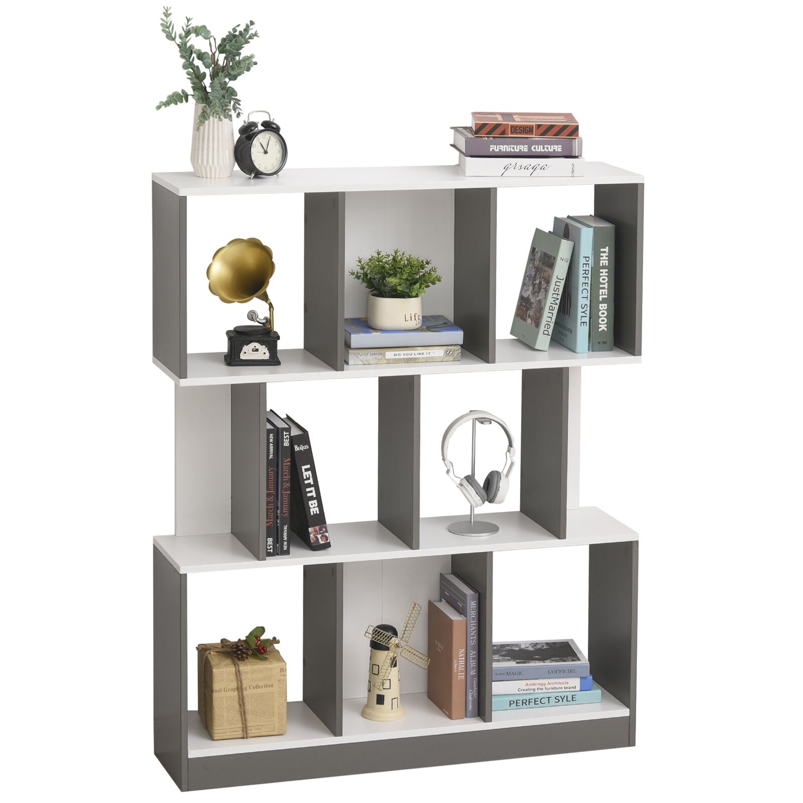 3-Tier 8-Cube Home Office Display Unit Bookcase Shelving Anti-Tip Straps