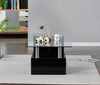 Modern Clear Glass Top with Black Shelf & Black High Gloss Coffee Table Home