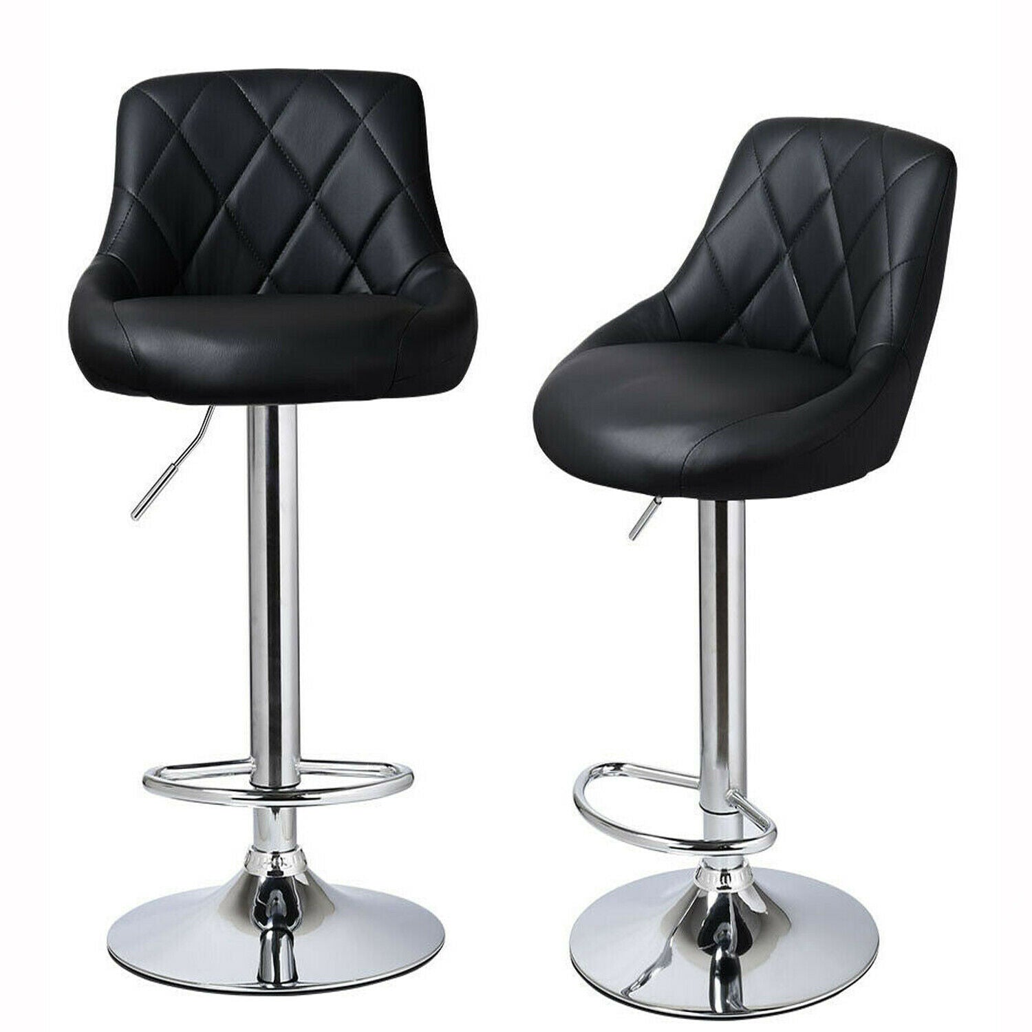 2×Bar Stools Leather Chairs Breakfast Chairs Swivel Gas Lift Kitchen Cushioned