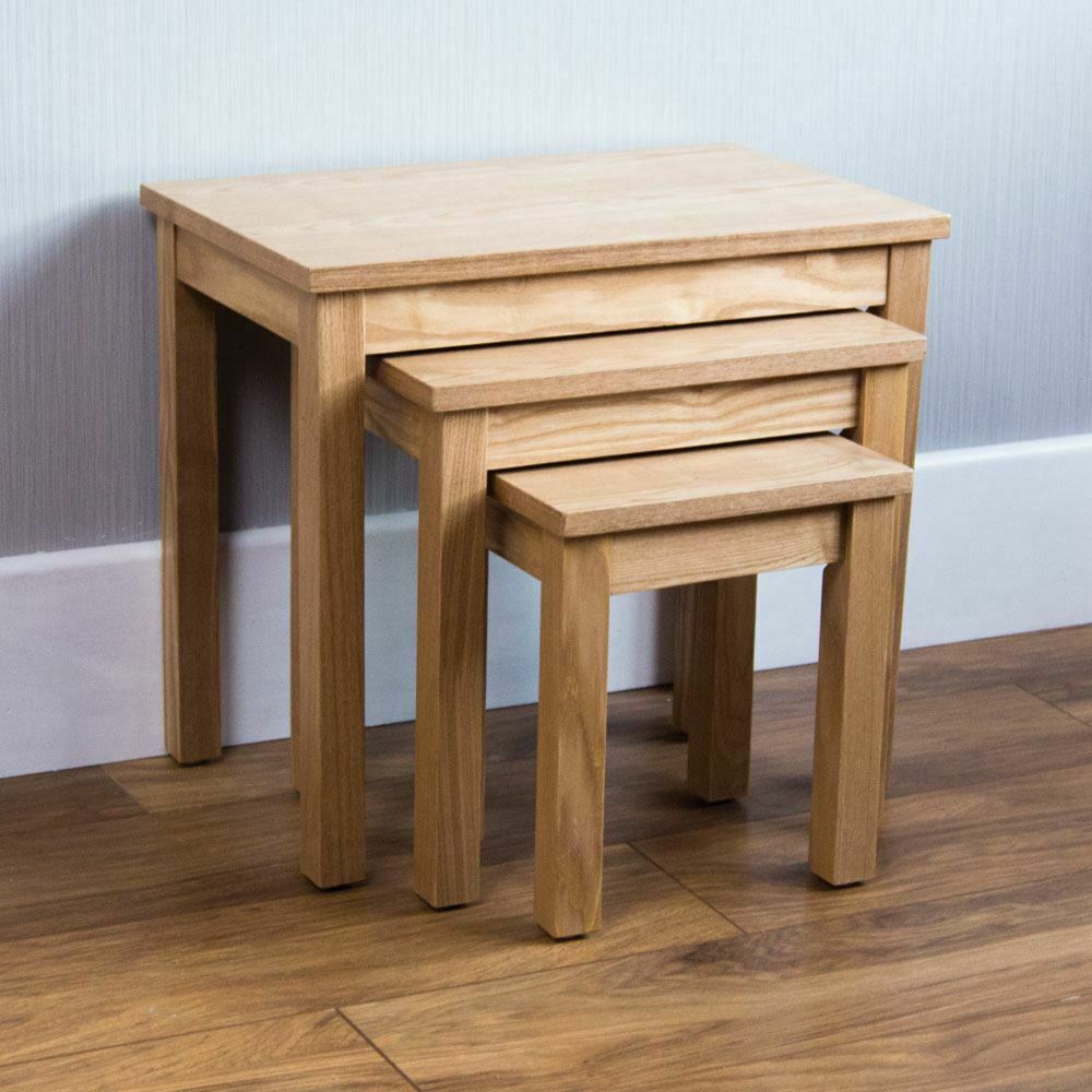 Oakridge Nest of 3 Tables Wood Set Coffee Side Lamp Living Room Units