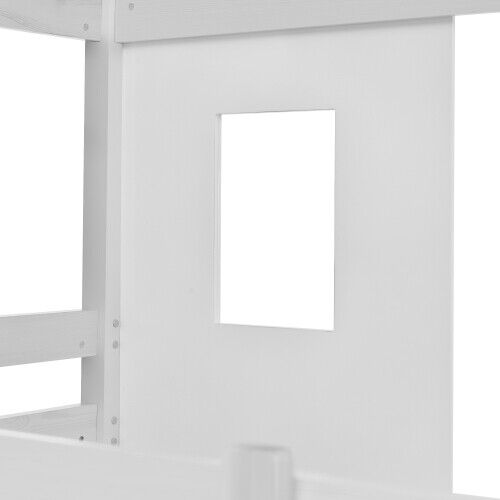 3FT Single Bunk Bed Treehouse Wooden Frame Kids Sleeper Pine House Canopy HT