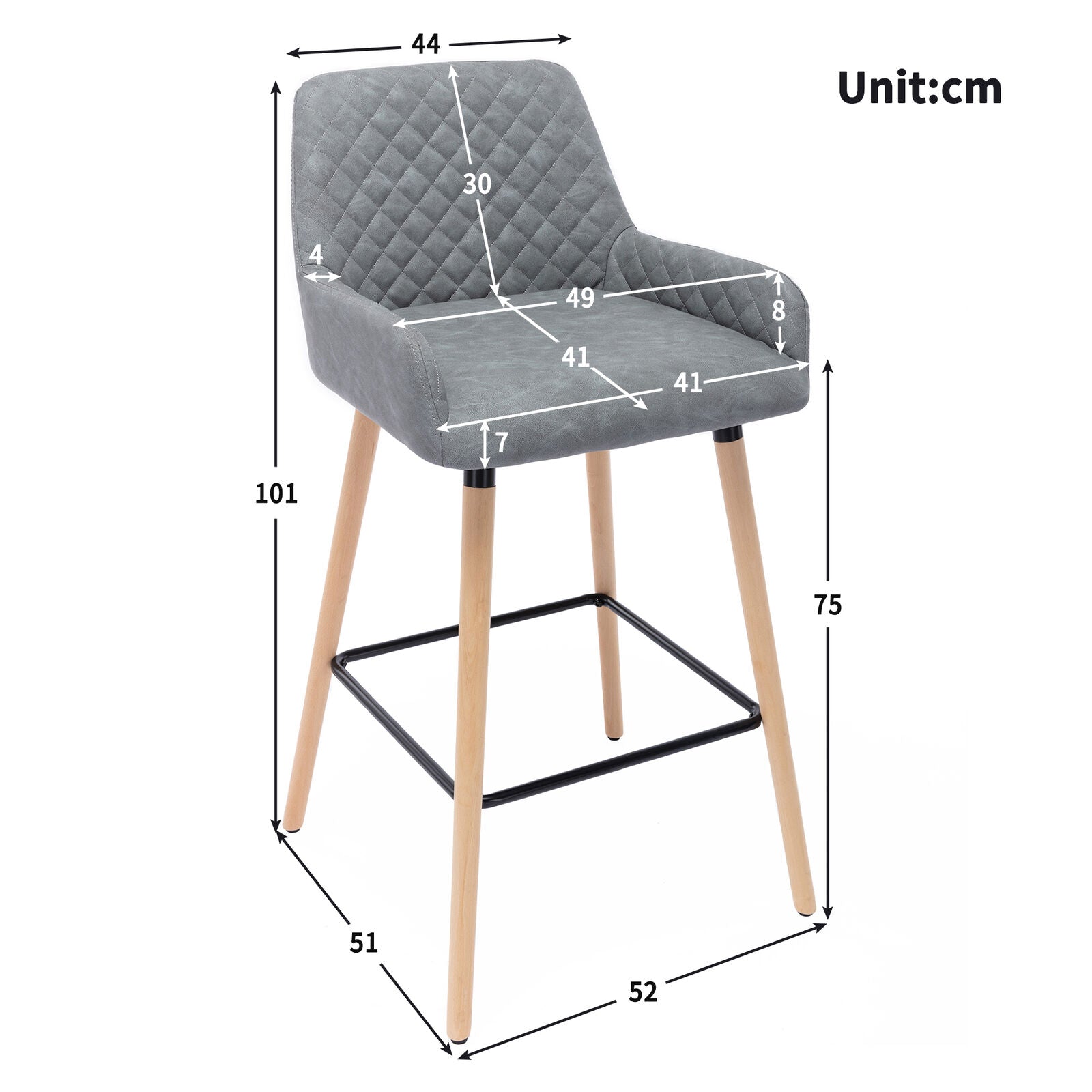 2x PU Leather Bar Stools Breakfast Seat Pub Chair Kitchen Dining Room Furniture