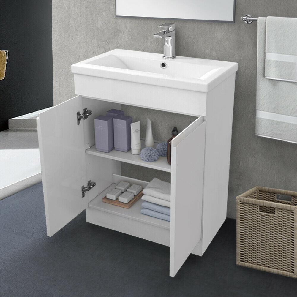 600mm Bathroom Vanity Unit Basin Sink Storage Floor Standing Cabinet Gloss White