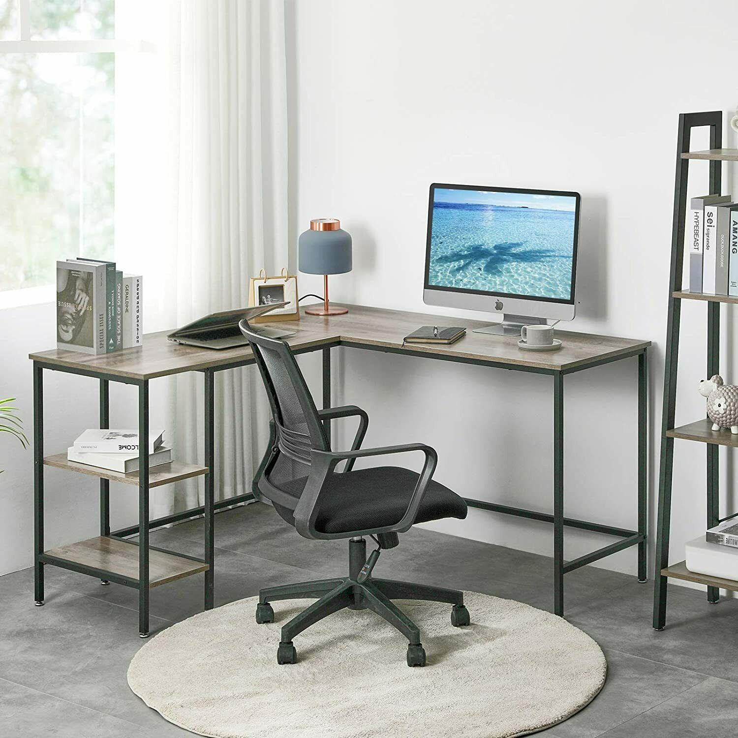 L Shape Corner Computer Desk Home Office Study Desk Workstation PC Table Greige