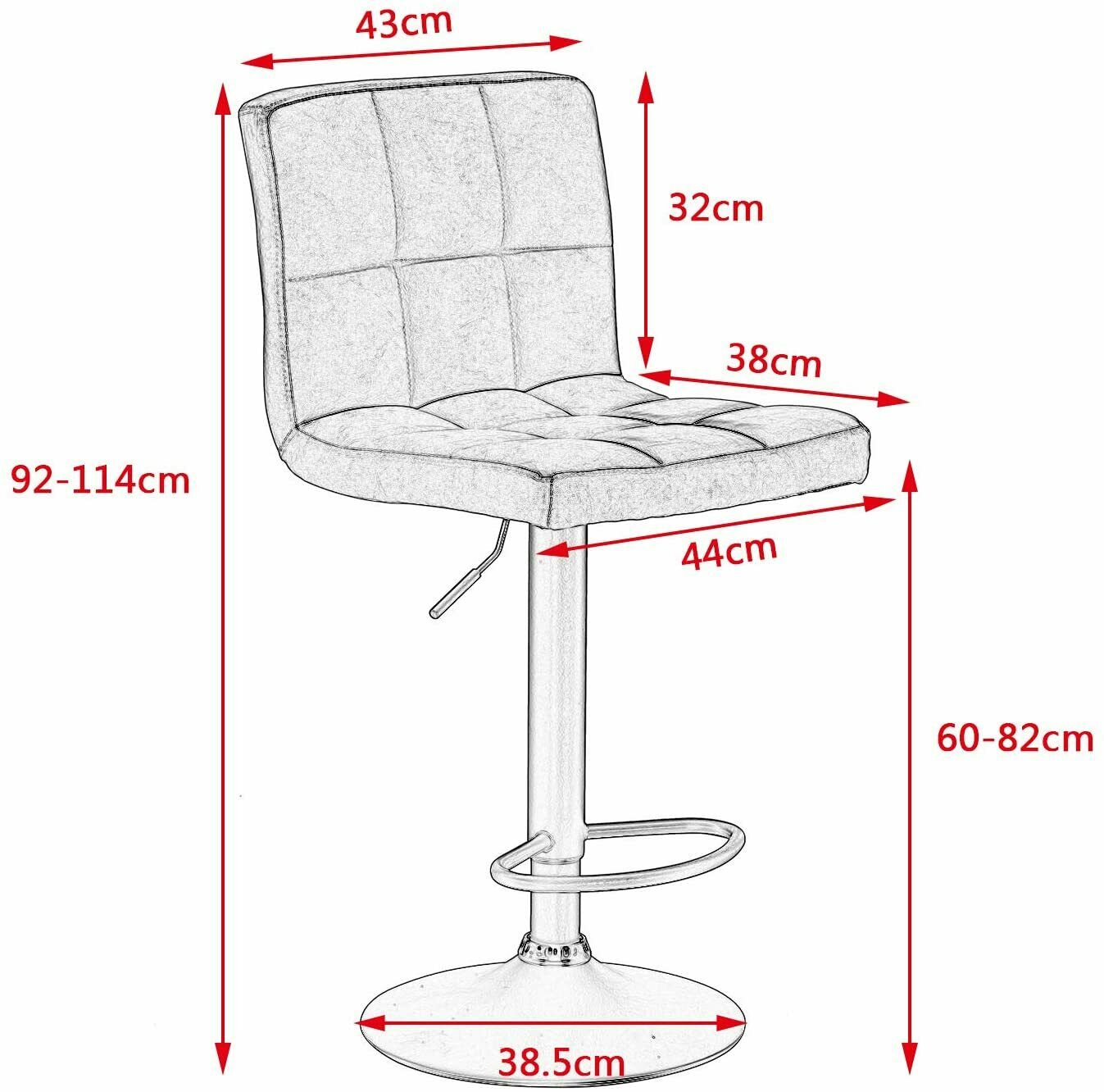 2x Bar Stools Bar Chairs Breakfast Stools for Kitchen Leather Adjustable Swivel