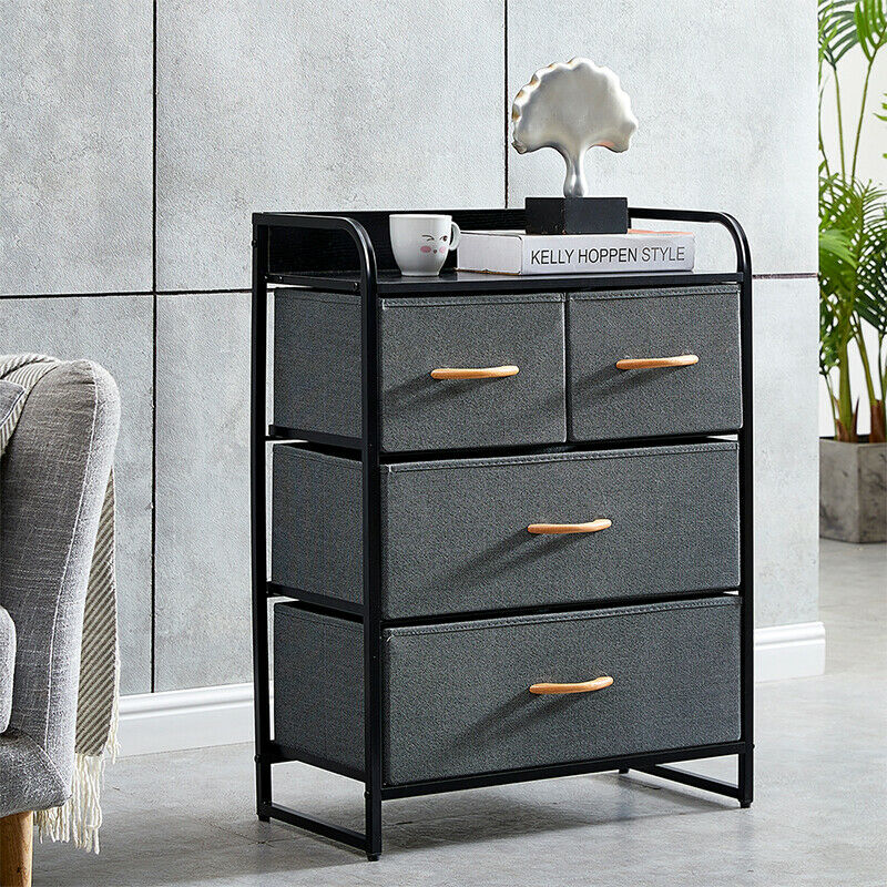 Dark Grey Fabric Cabinet Chest of Drawers Bedside Table Storage 2/3/4/5/7 Drawer