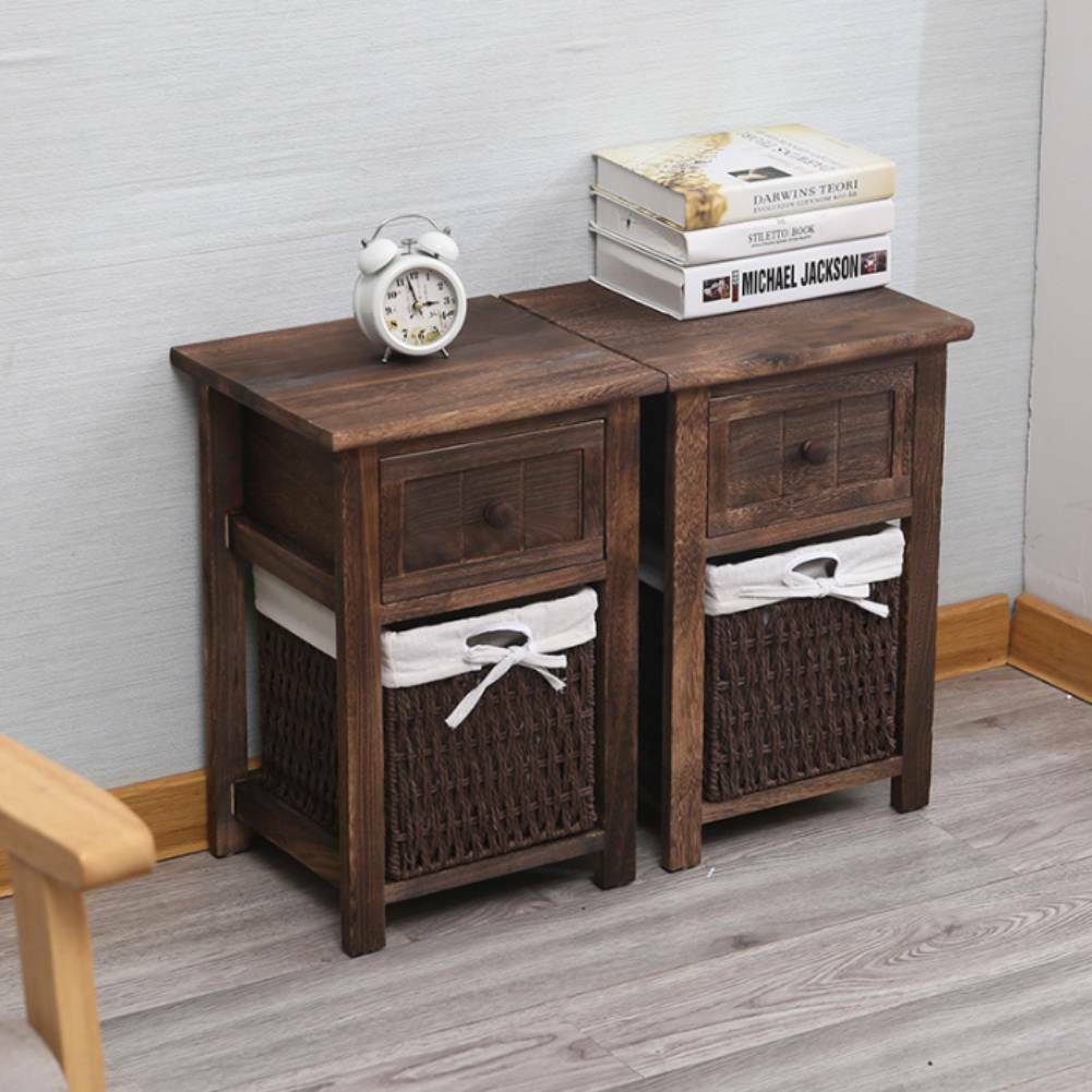 2x Retro Rustic Bedside Cabinet Industrial Nightstand Side Table Storage Drawer