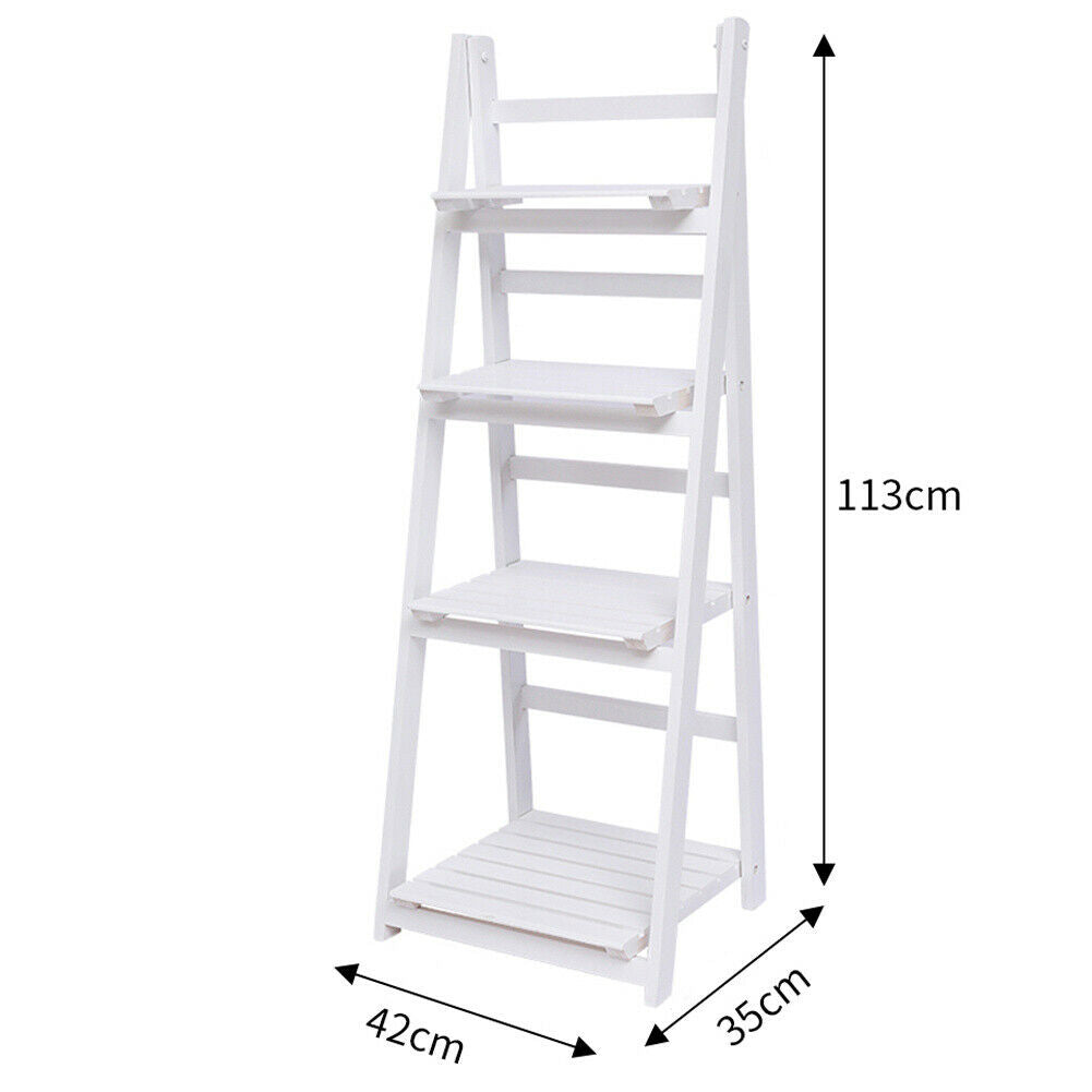 White Wooden Ladder Shelf 4 Tiers Plant Stand Folding Display Bookshelf Rack UK