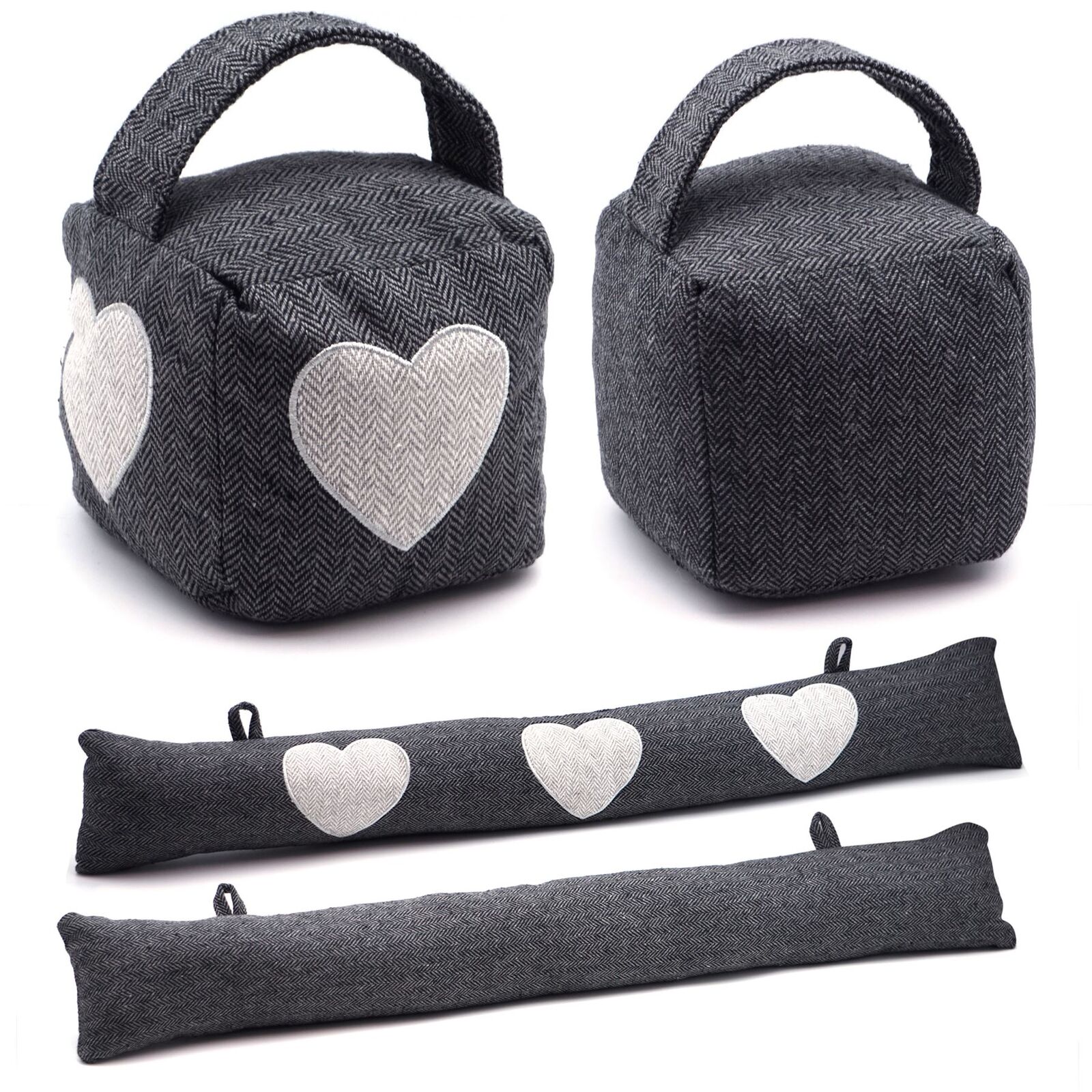 Doorstop Stopper Decorative Cushion Grey Herringbone Set of 2