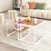 LED Nesting Coffee Tables Set of 2 Glass Top Side End Tables with Metal Frame HT