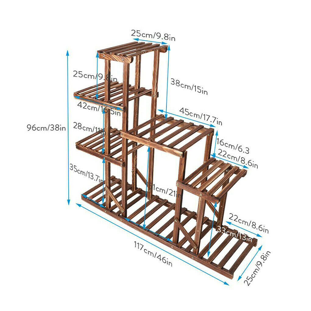 Heavy Duty Wood Plant Stand Flower Display Shelf Outdoor Rack w/ Supporting Rod
