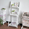 3 Tier Wood Folding Ladder Shelf Flower Plant Pot Stand Storage Display Shelving (White 3 Tier Ladder Shelf 42x40x107cm)