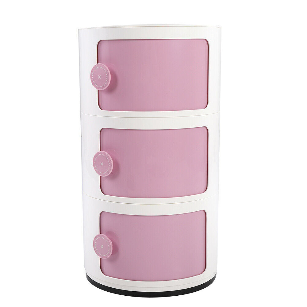 3 Tier ABS Plastic Round Storage Unit Beside Drawers Office Bathroom Cabinet