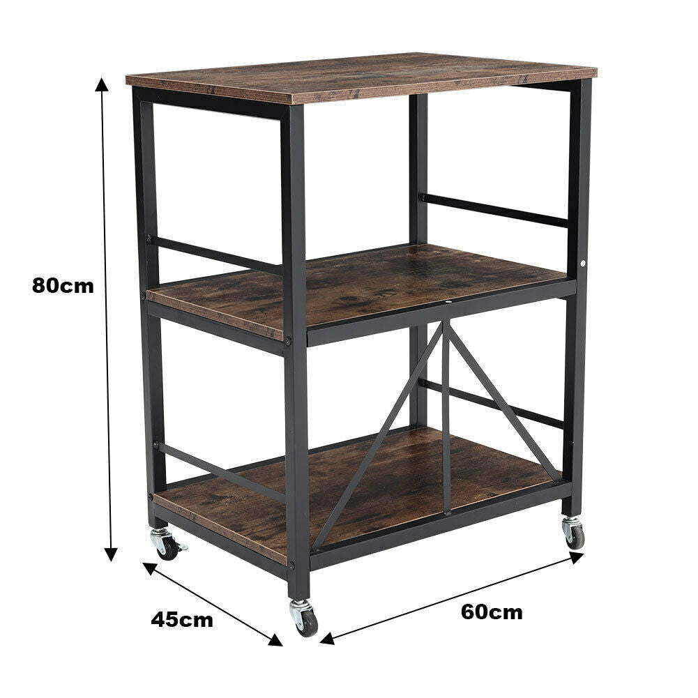 3 Tier Shelf Trolley Industrial Rolling Bookshelf Bookcase Storage Shelving Unit