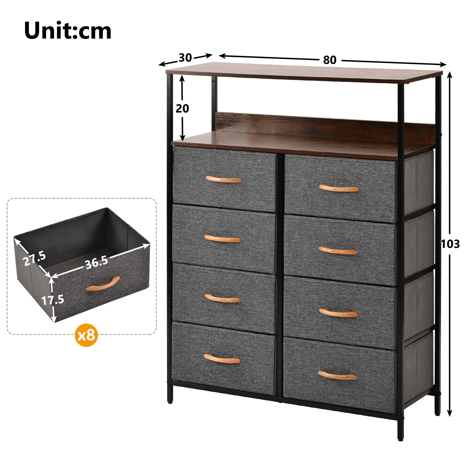 8 Drawers Chest of Drawers Unit Storage Cabinet Bedroom Furniture Hallway