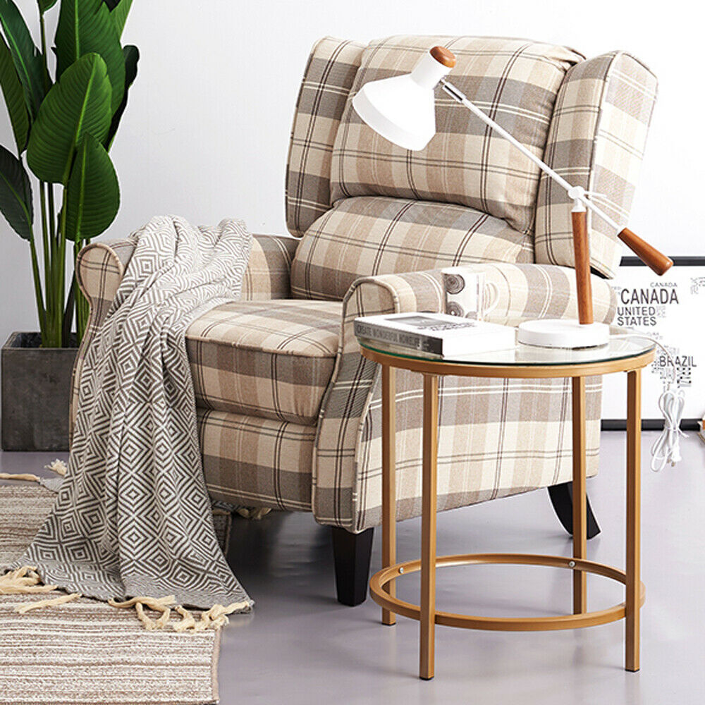 Round Coffee Table Satin Gold Clear Glass Top Finish / Metal End Side Tea Table