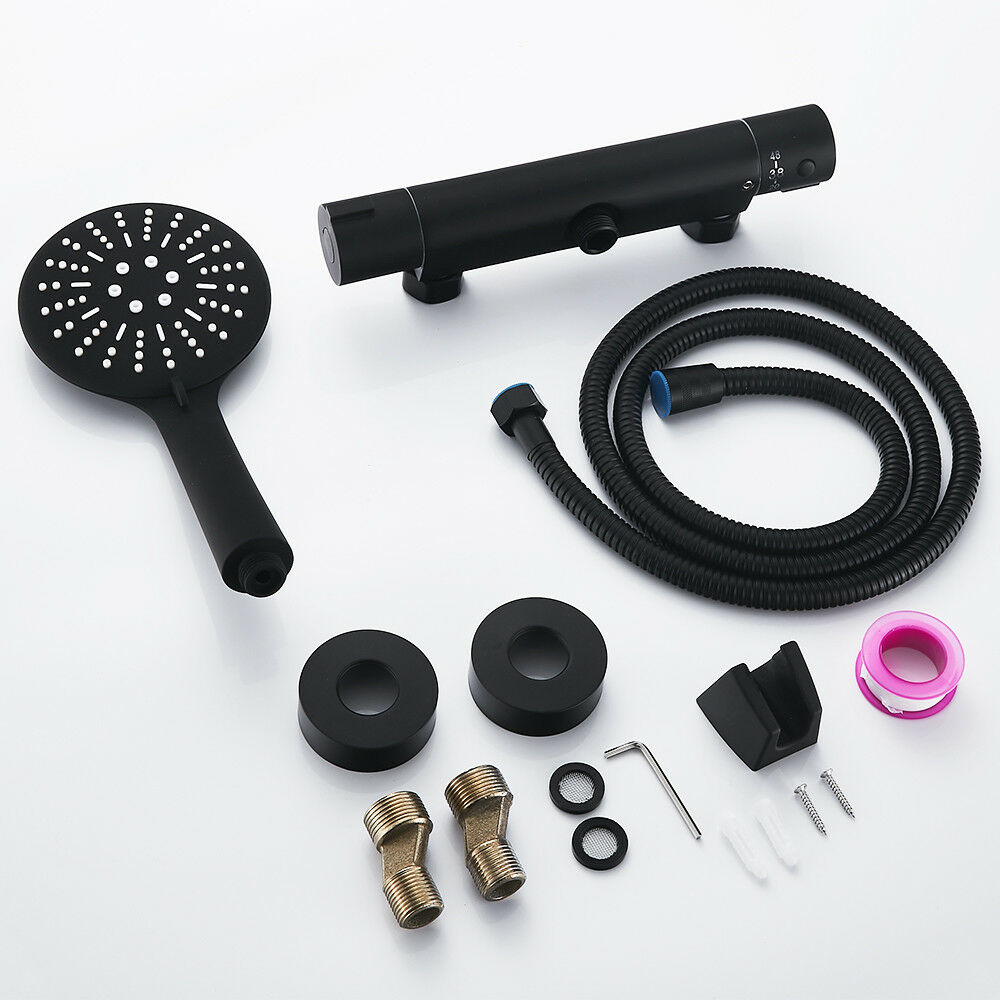 Bathroom Thermostatic Mixer Shower Bath Kit Valve Bar Taps Shower Heads Hose Set