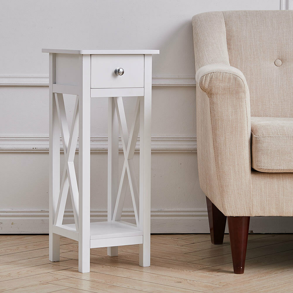 Wood Narrow Slim Tall Table Bedside End Side Telephone Table Storage Plant Stand