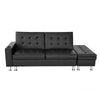 3 Seater L-Shaped Black Faux Leather Sofa Bed w Ottoman & Cup Holder Recliner