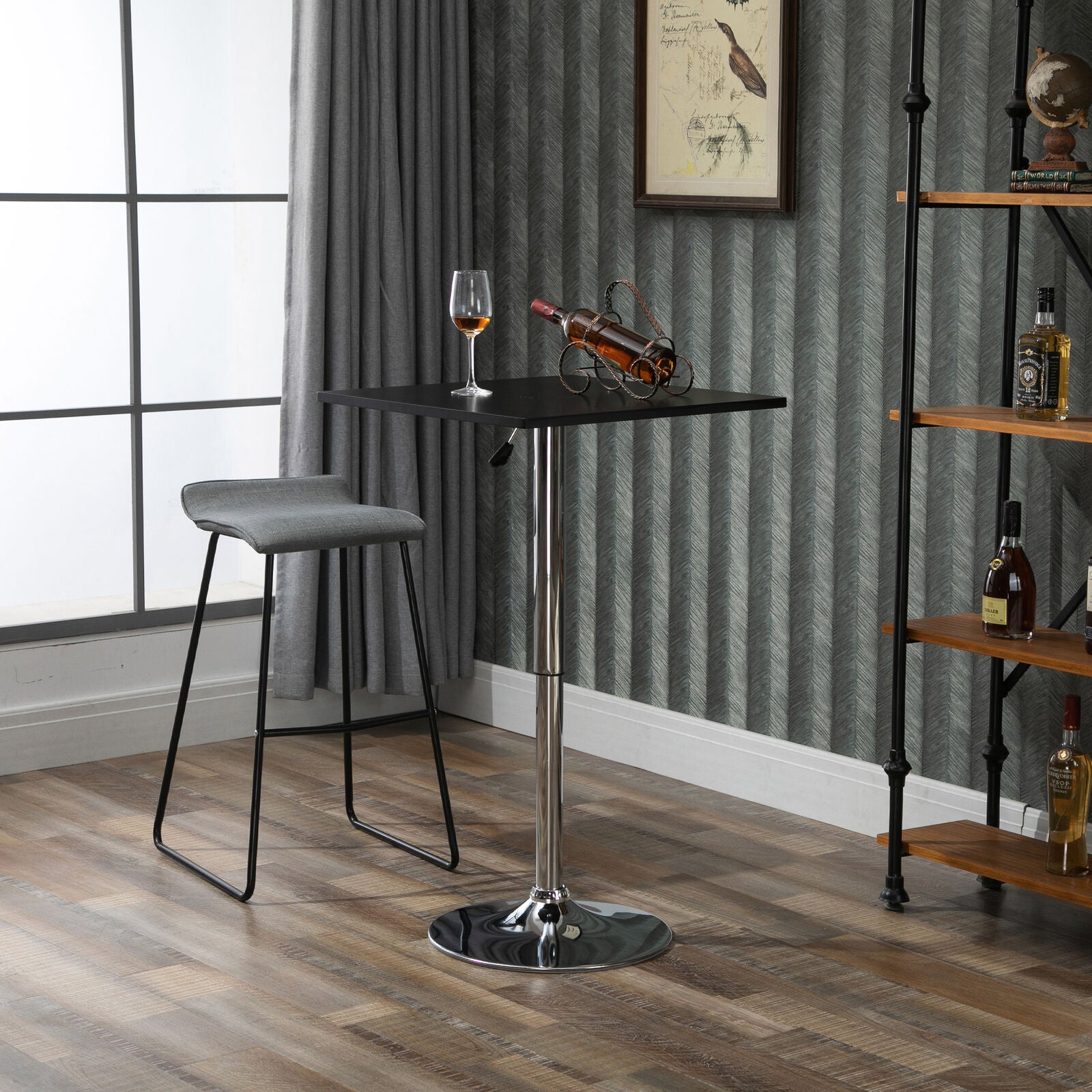 Modern Height Adjustable Bar Table with Square Tabletop and Metal Base Home
