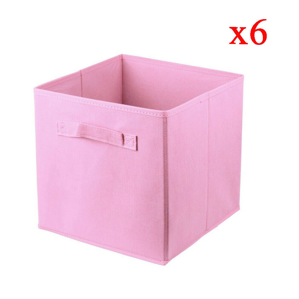 6Pcs Foldable Storage Collapsible Box Home Clothes Organizer Fabric Cube Pink