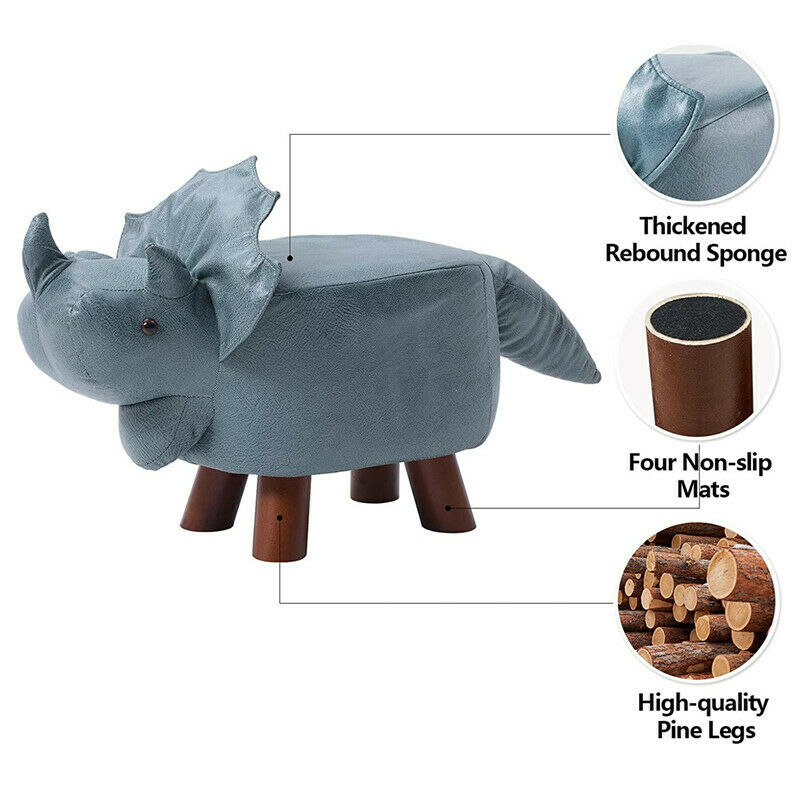 Kid's Fabric Animal Footstool Padded Cushion Rest Bedroom Pouffe Dinosaur