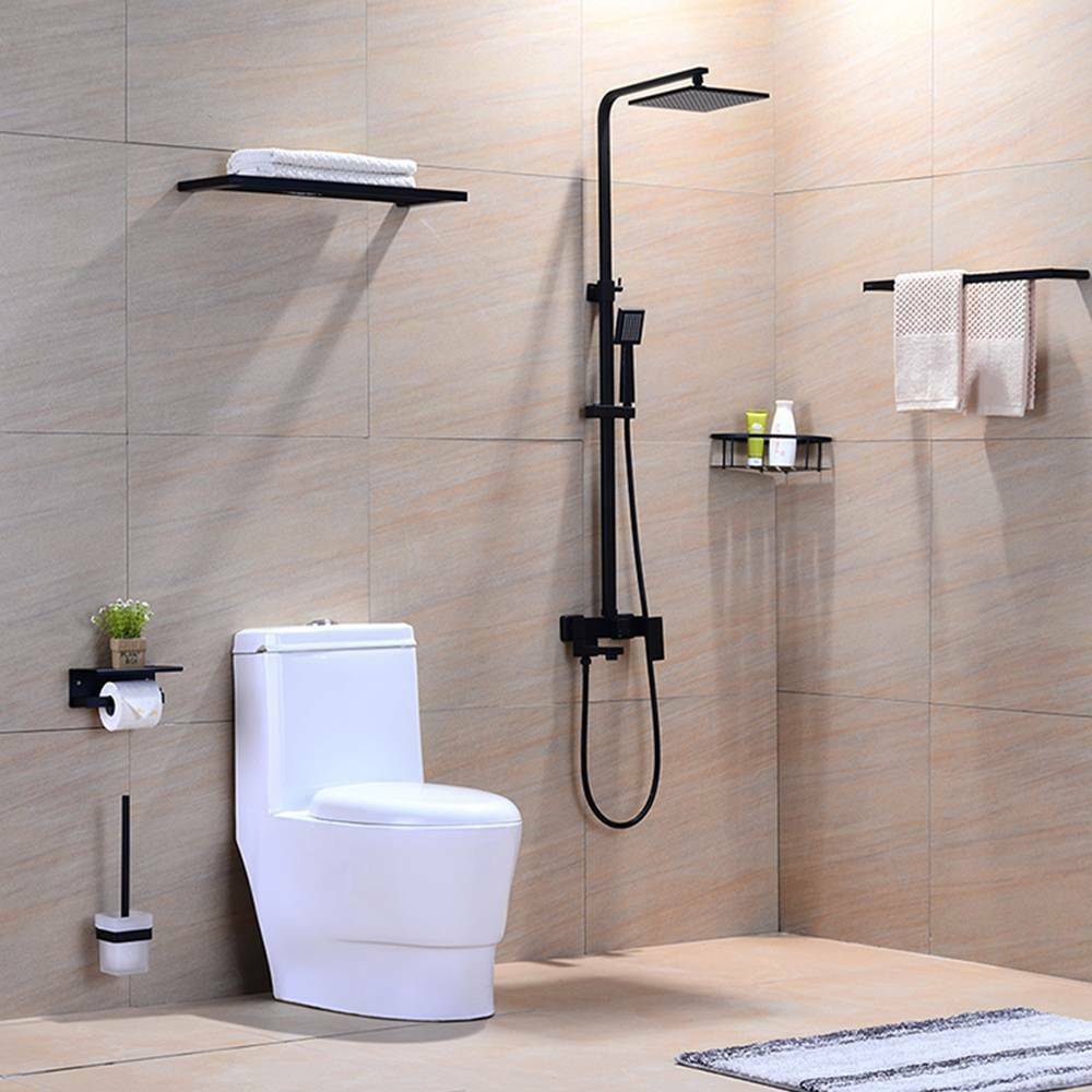 Bathroom Thermostatic Mixer Shower Set Square Black Twin Head Exposed Valve