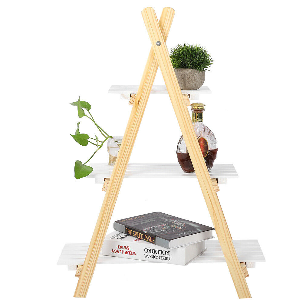 3 Tier Ladder Shelf Storage Shelving Unit Bookcase Rack Plant Display Stand Wood