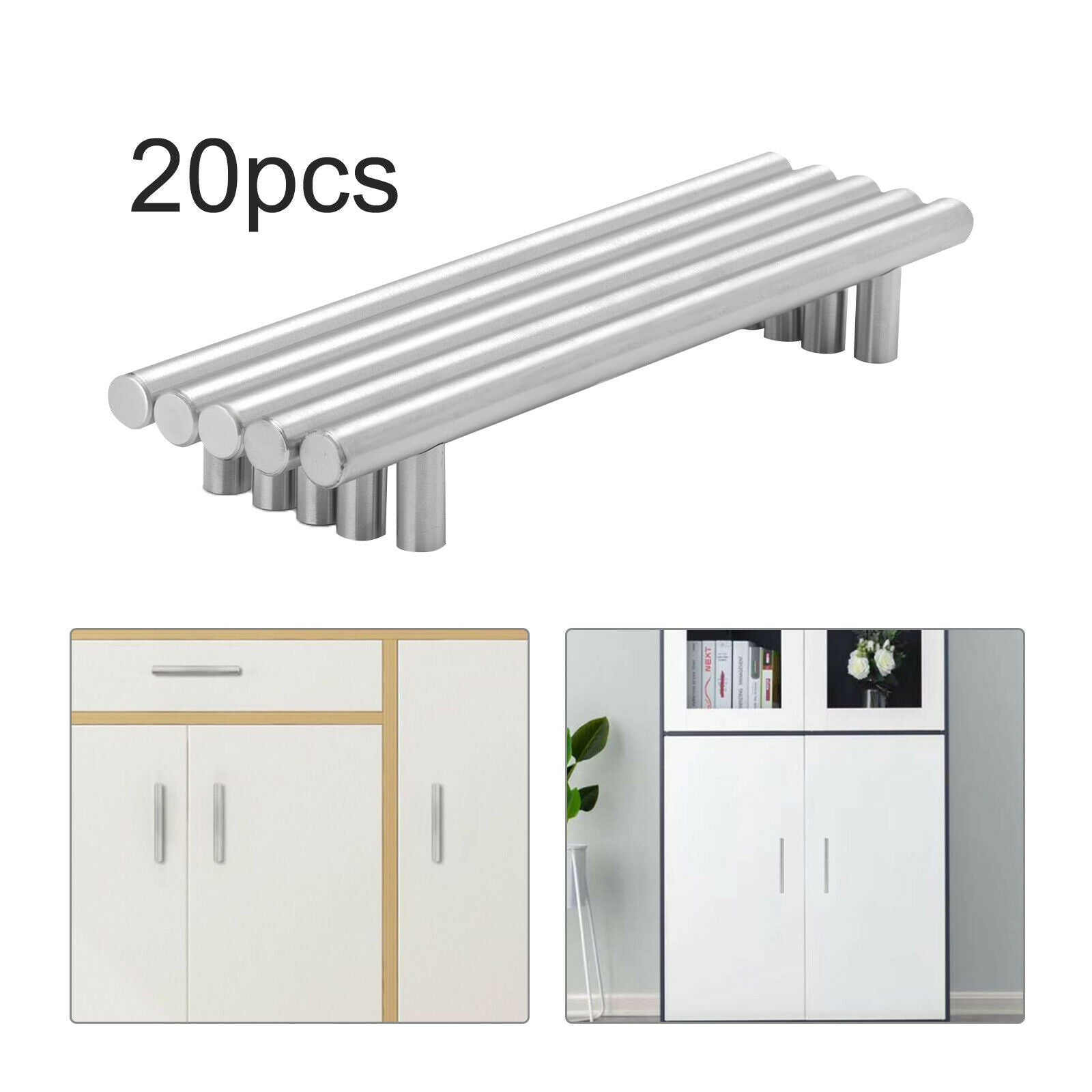 Handy 20 Brushed Steel T Bar Handles Kitchen Cabinet Door Cupboard Drawer Handle