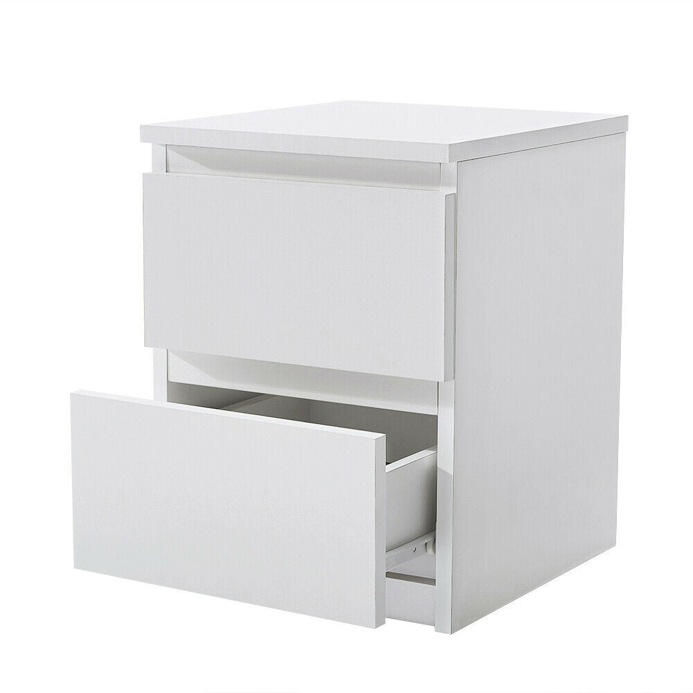 2 Drawer Wooden Bedside Table Matt White Frame Bedroom Storage Nightstand UK