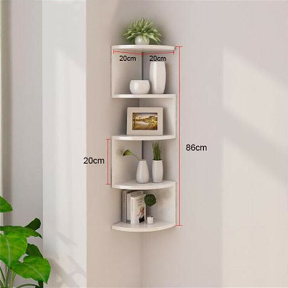 3/5 Tier Floating Wall Shelves Corner Shelf Storage Wood Display Bookcase Decor