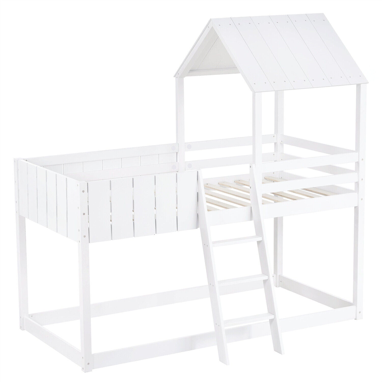 Wooden Bunk Beds 3FT Treehouse Loft Bed Kids Mid-Sleeper Cabin Bed 90x190 White
