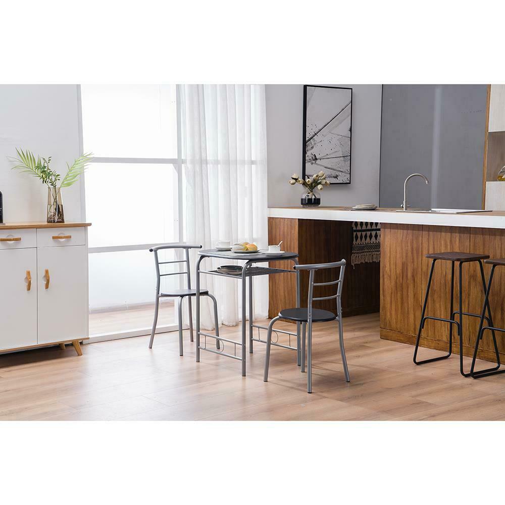 3 piece Modern Breakfast Bar Dining Table and 2 Chairs Set Metal Frame Kitchen
