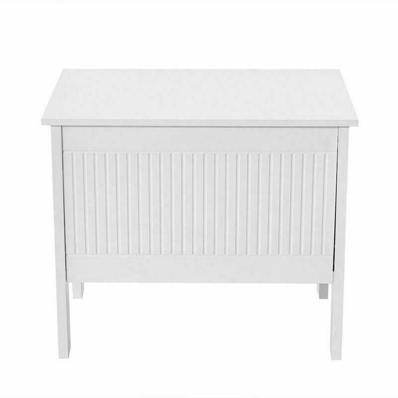 WOODEN BATHROOM STORAGE CHEST WHITE CABINET LAUNDRY CLOTHES BASKET BIN UNIT