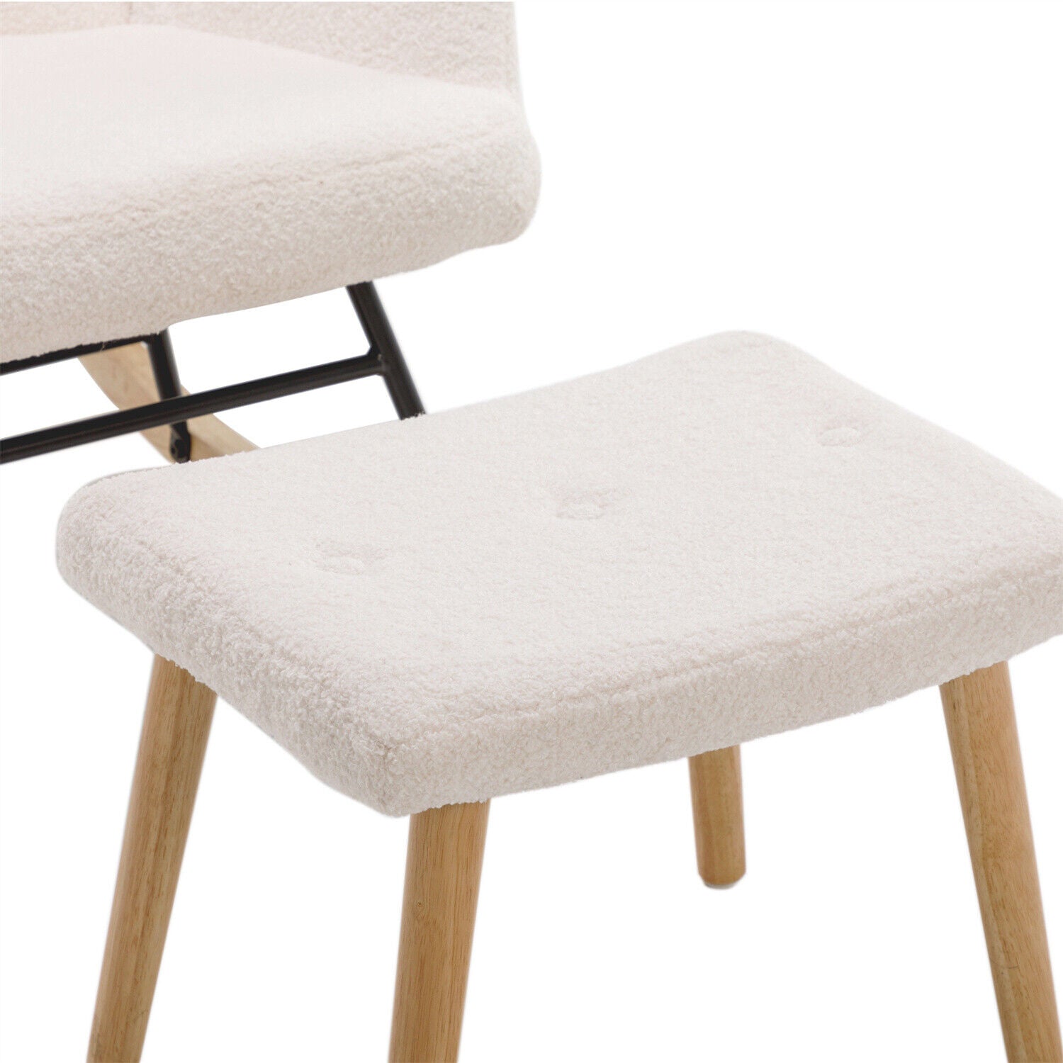 Rocker Chair Teddy Fabric Armchair Lazy Relaxing Rocking Chair with Stool HT