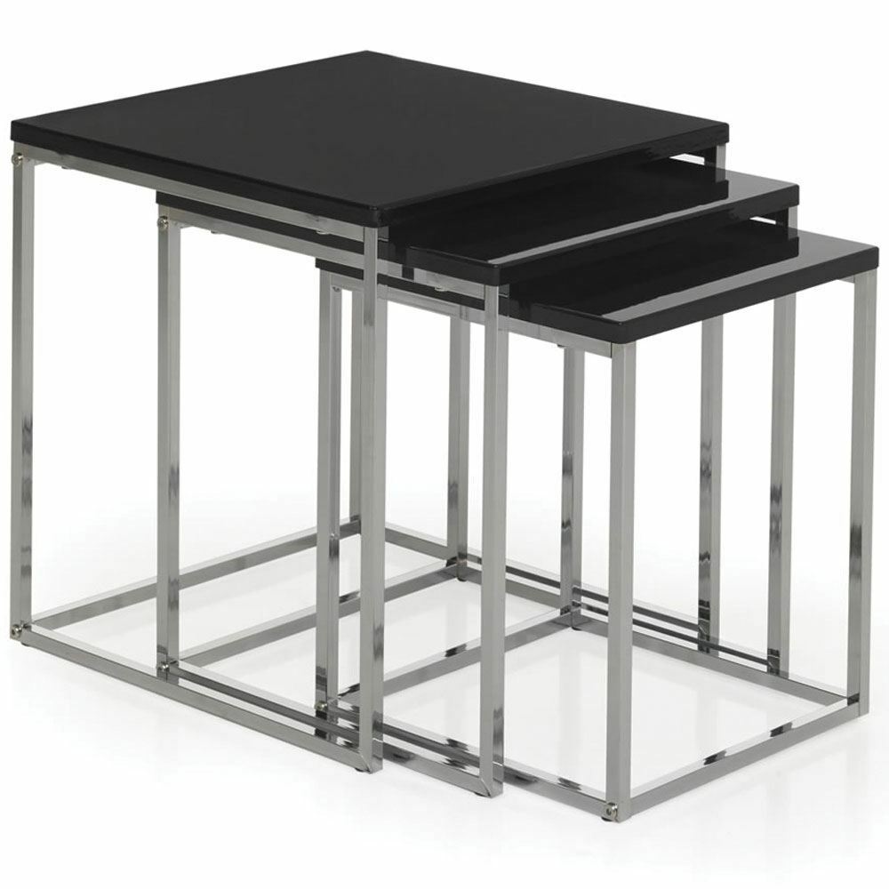 Nest of 3 Tables Unit Black Chrome Set Coffee Side Lamp Living Room