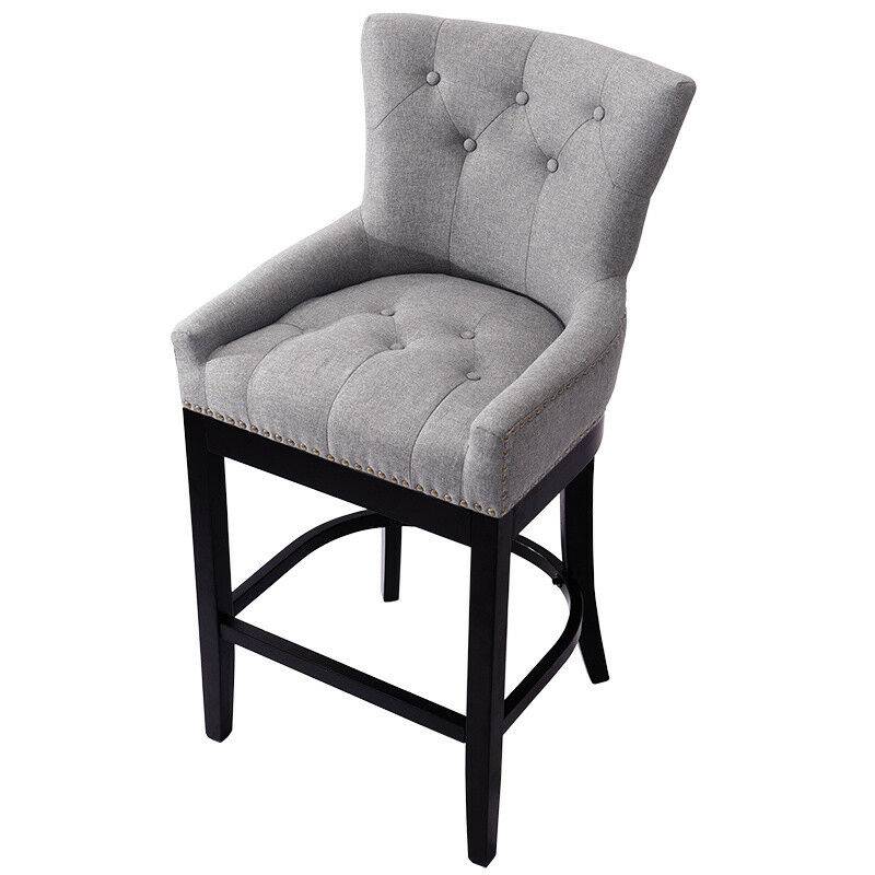 Grey Linen Fabric Breakfast Counter Chairs Bar Stools Wood Barstools Stool Chair