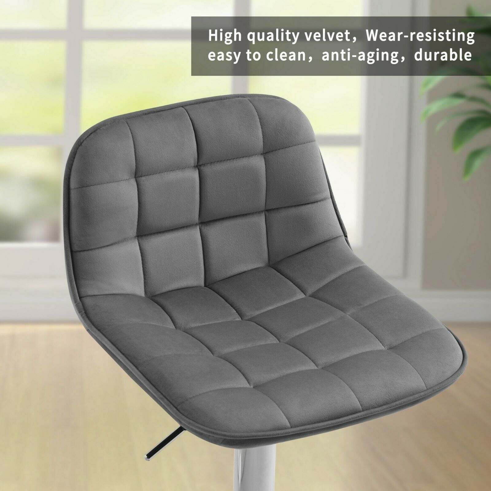 2×Bar Stools Leather / Velvet Chairs Breakfast Chair Swivel Gas Lift Adjustable