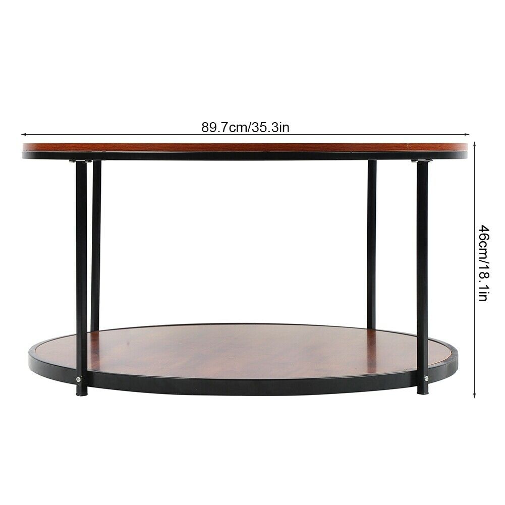 Industrial 2 Tier Round Coffee Tea Table Side End Living Room Storage Shelf Unit