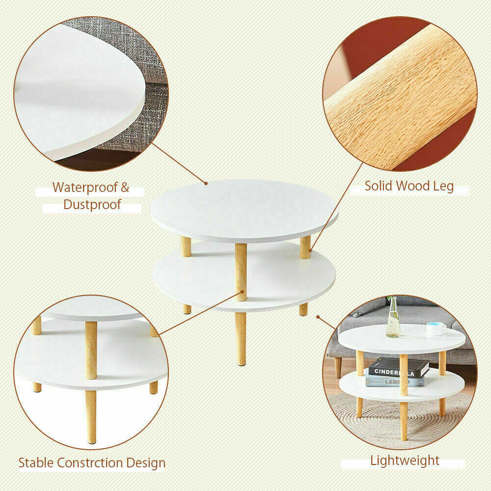 2 Tier Coffee Sofa Side End Table Modern Tea Desk Storage Shelf for Living Room