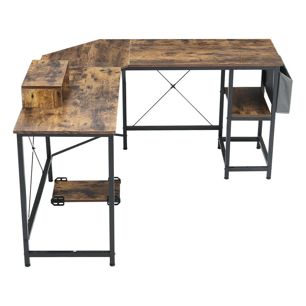 L Shaped Computer Corner Desk Table with Monitor Stand/Shelf/Si