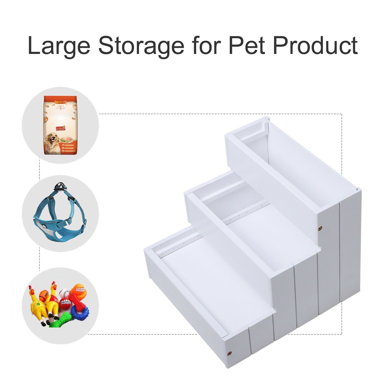 3 Step Wooden Pet Stairs Steps Carpet Non Slip for Cats and Small Dogs White