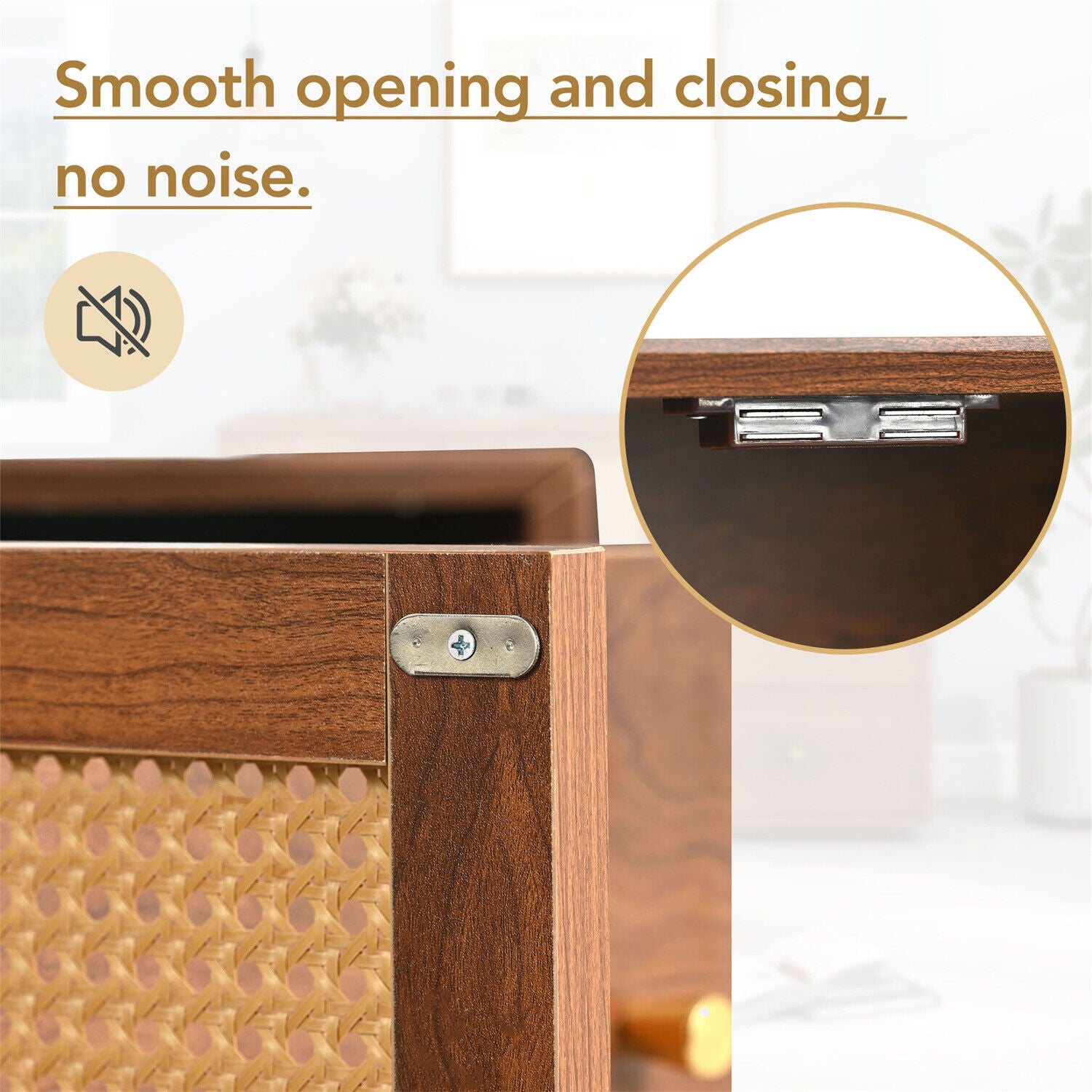 Wooden Rattan Sideboard Buffet Storage Cabinet Cupboard w/ 2 Doors 3 Drawers HT